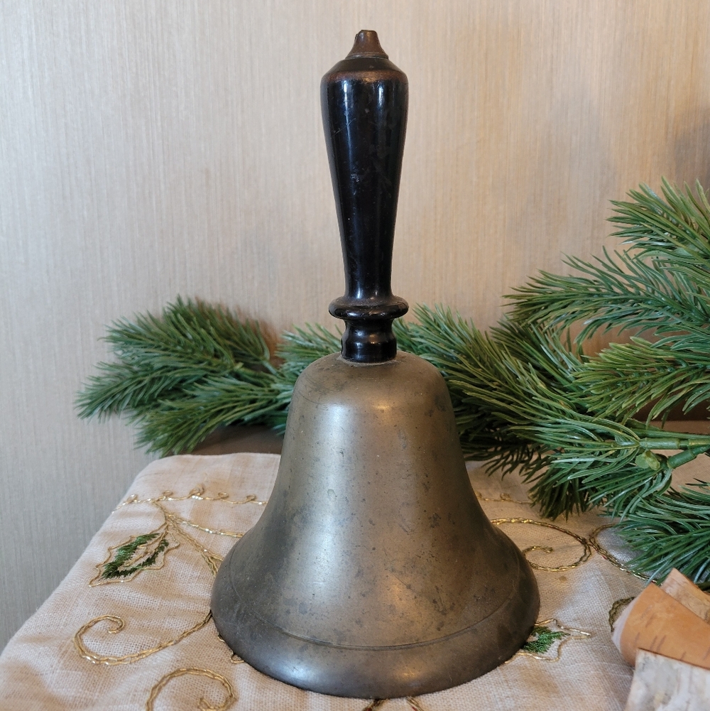 Antique 19th Century Handheld Brass Bell with Black Handle